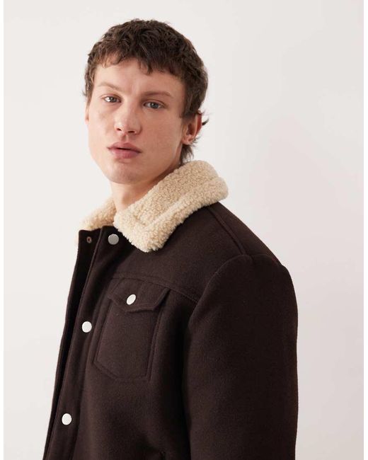 ASOS Blue Relaxed Wool-look Harrington Jacket With Borg Lining for men