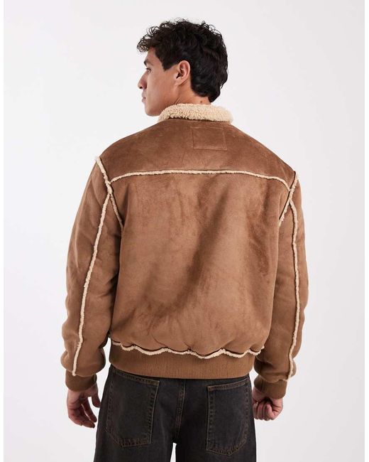 Cotton On Brown Faux Shearling Bomber Jacket for men
