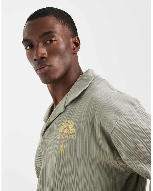 ASOS Gray Super Heavyweight Oversized Polo With Chest Floral Graohic for men