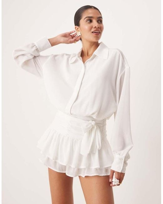 Amy Lynn White Sheer Ruffle Bloomer Playsuit With Shirt Top
