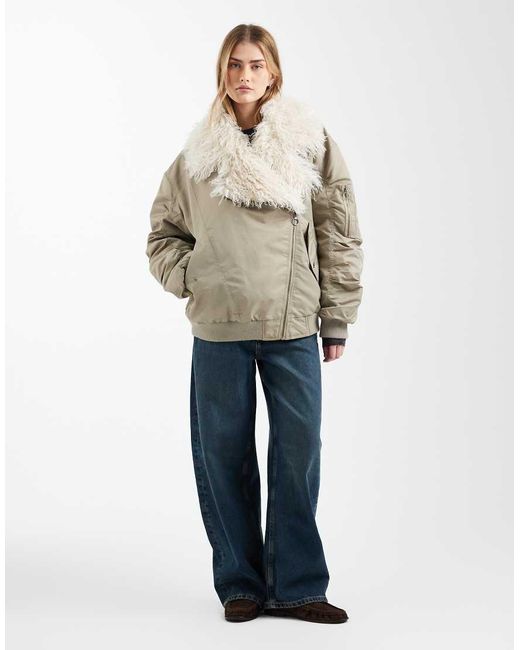 ASOS Natural Ma1 Parka Jacket With Shaggy Faux Fur