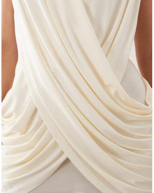 Ruched & Ready Natural Sculpting High Neck Padded Shoulder Detail Extreme Drape Front Mini Dress