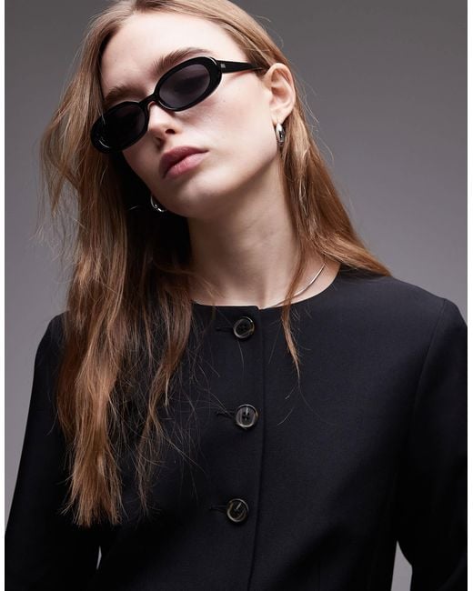 TOPSHOP Gray Round Neck Collarless Blazer