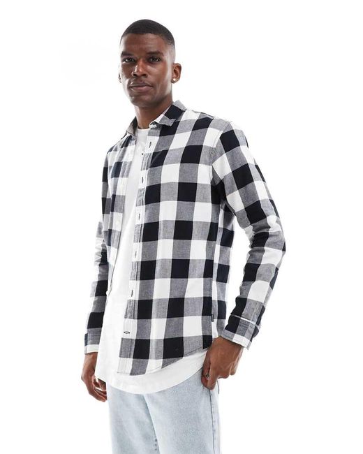 Jack & Jones Gray Essentials Flannel Buffalo Check Shirt for men