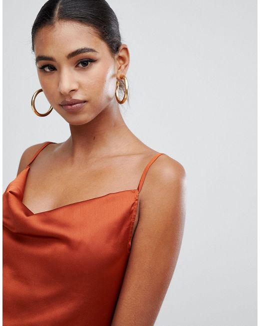 Missguided strappy cowl midi clearance satin dress in rust