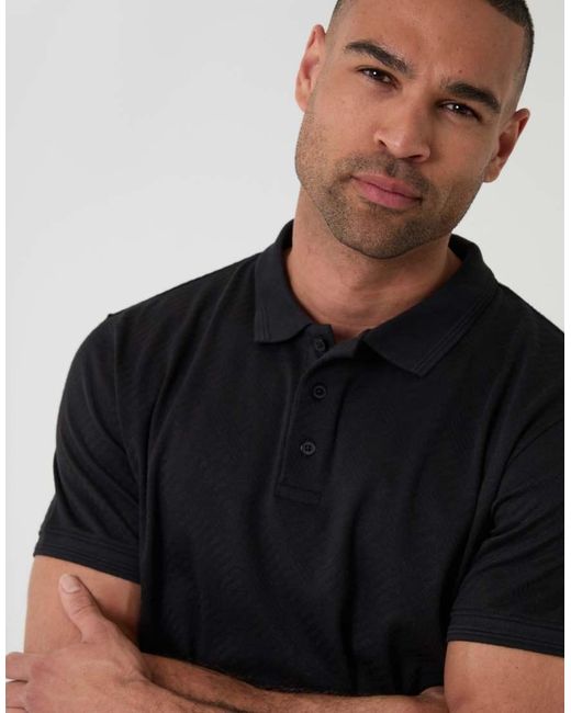 Threadbare Black Textured Cotton Polo Shirt for men