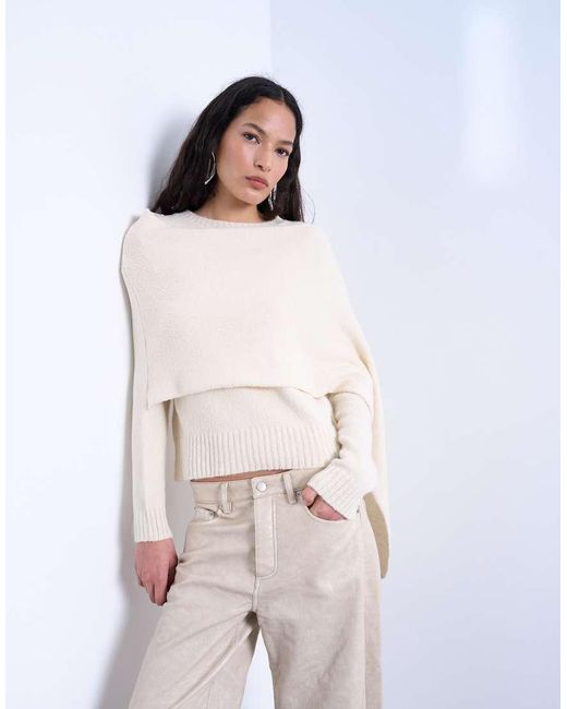 TOPSHOP White Knitted Scarf Jumper