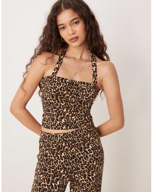 Vila Brown Slinky Jersey Halter Neck Top Co-ord