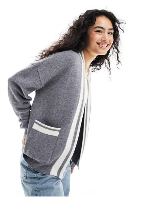ASOS Gray Edge To Edge Cardigan With Tipping