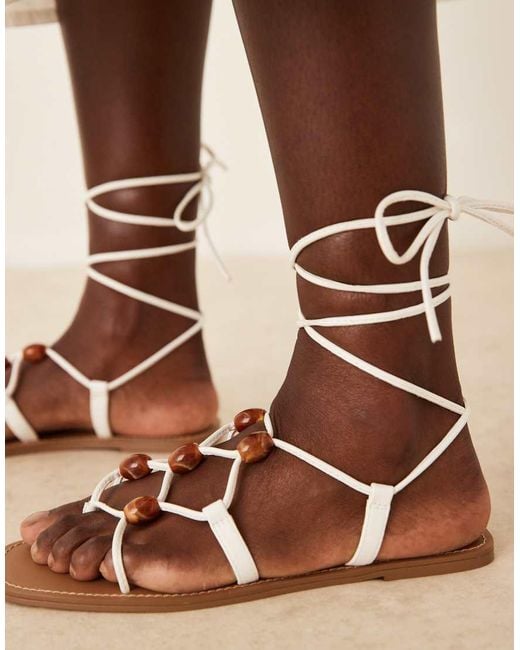 ASOS Natural Faroe Strappy Beaded Flat Sandal