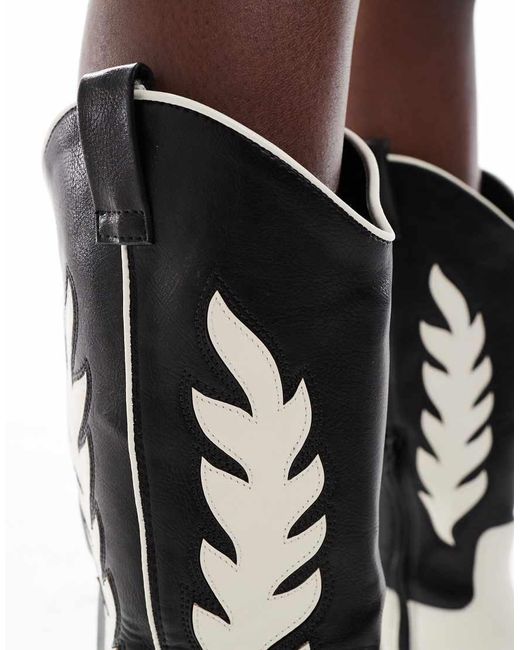 SEQWL Wide Fit Black Embossed Western Boots
