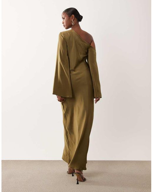 ASOS Natural Fallen Shoulder Long Sleeve Column Maxi Dress