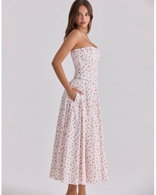 House Of Cb Pink Gina Strapless Cotton Maxi Dress