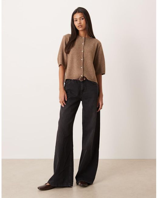 Jdy Brown Pearl Buttons Short Sleeve Cardigan