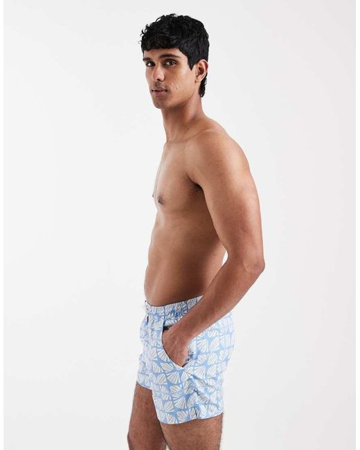 Aray Blue Geometric Print Swim Shorts for men