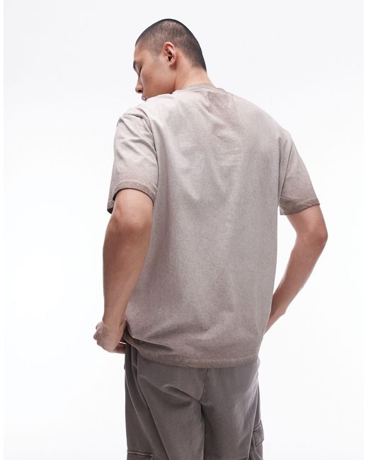 T-shirt oversize à broderie - marron délavé Topman pour homme en coloris Gray