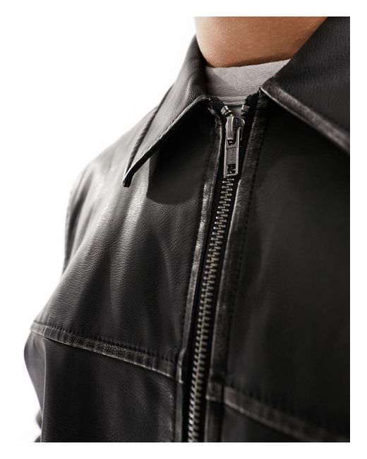 ASOS Black Oversized Faux Leather Harrington Jacket for men