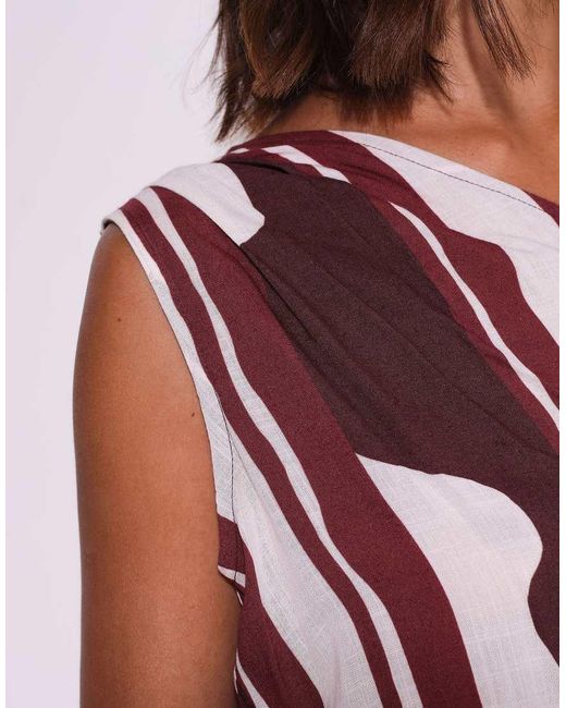 South Beach Red Striped One Shoulder Top
