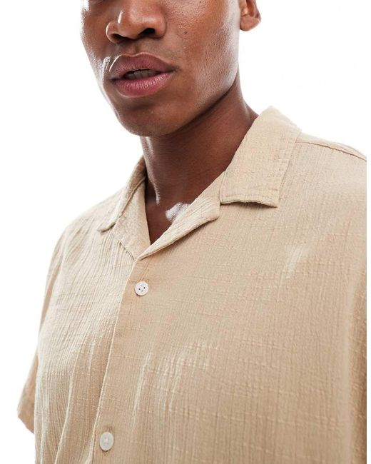 Jack & Jones Overhemd Met Reverskraag En Kreukeltextuur in het Natural voor heren