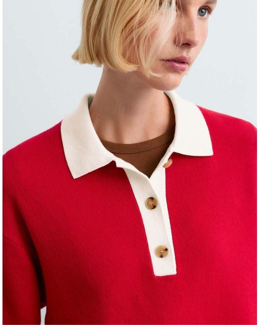 Oysho Red Contrast Knit Polo Jumper
