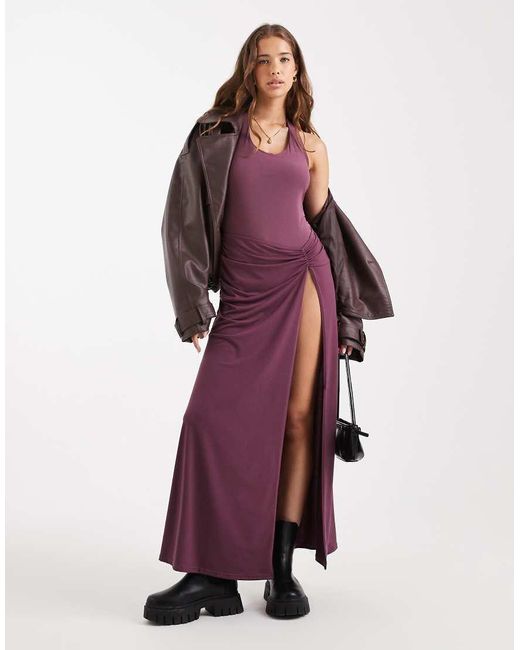 Miss Selfridge Purple Halter Neck Maxi Dress