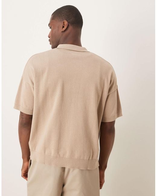 ASOS Natural Relaxed Lightweight Knitted Cotton Button Through Polo for men