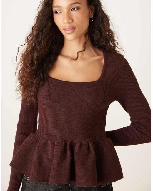 ASOS Brown Structured Peplum Hem Top