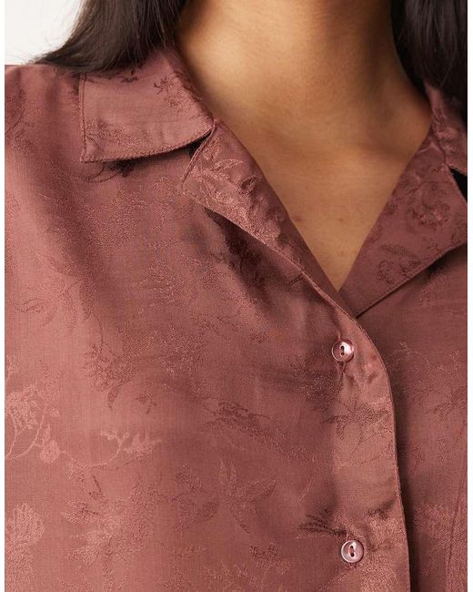 Mango Red Satin Jacquard Pyjama Shirt Co-ord