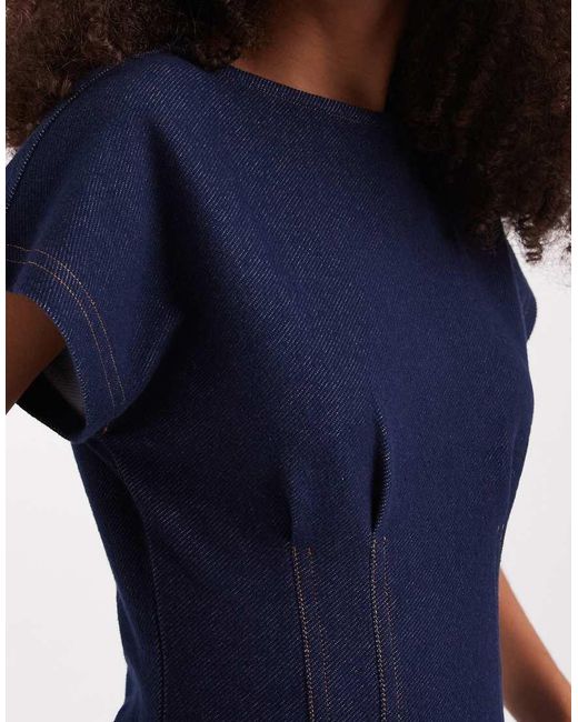 River Island Blue Denim Cinch Waist Detail Top