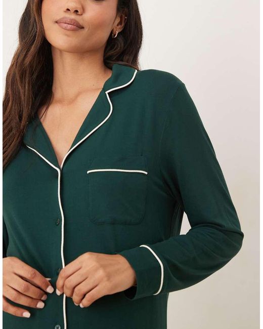 ASOS Green Asos Design Maternity Super Soft Long Sleeve Shirt & Trouser Pyjama Set