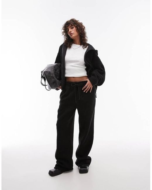TOPSHOP Borg Zip Through Fleece Hoodie in Black Lyst UK