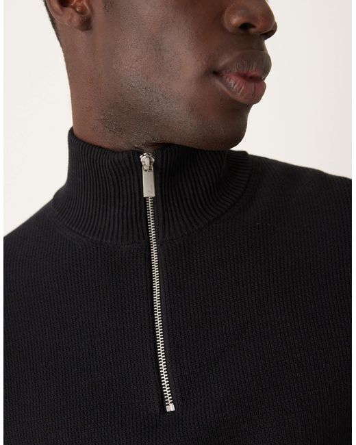 SELECTED Blue 100% Cotton Knitted Half Zip Jumper for men
