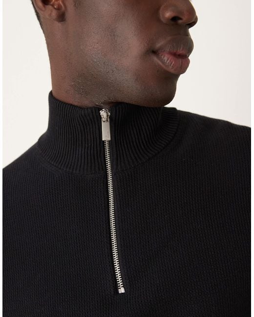 SELECTED Blue 100% Cotton Knitted Half Zip Jumper for men