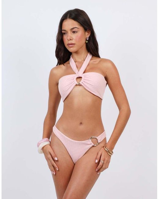 SIMMI Pink Chevron Bikini Bottoms With Ring Detail
