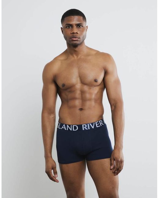 River Island Blue Pack Of 4 Sateen Stretch Ri Trunks for men