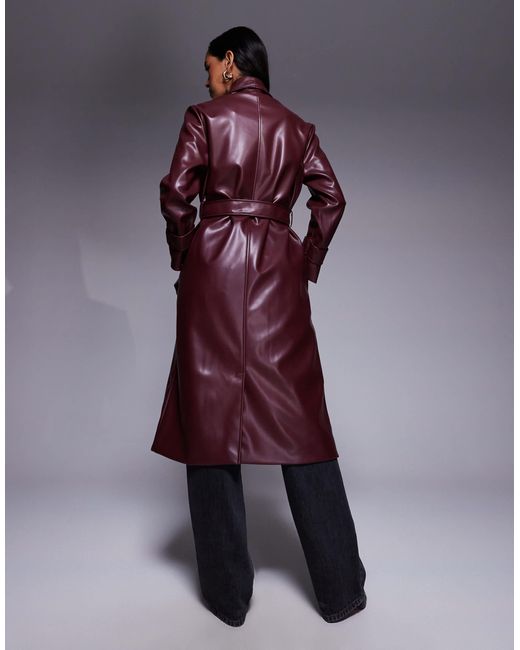 River Island Blue Faux Leather Faux Leather Long Line Wrap Coat