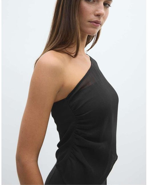 Stradivarius Black Asymmetric Draped Top