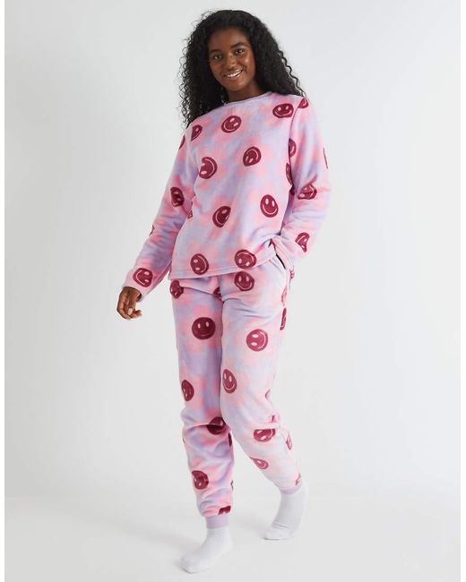 Skinnydip London Pink London Happy Flower Lilac Twosie Fleece Pyjama Set