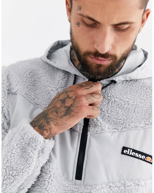 Ellesse Salsin 1/4 Zip Fleece Hoodie in Gray for Men | Lyst