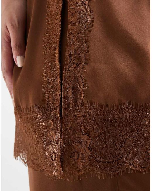 ASOS Brown Asos Design Curve Satin Lace Cami Jumpsuit