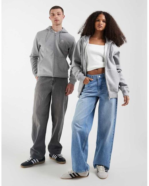 Adidas Originals Gray Trefoil Essentials Full Zip Hoodie
