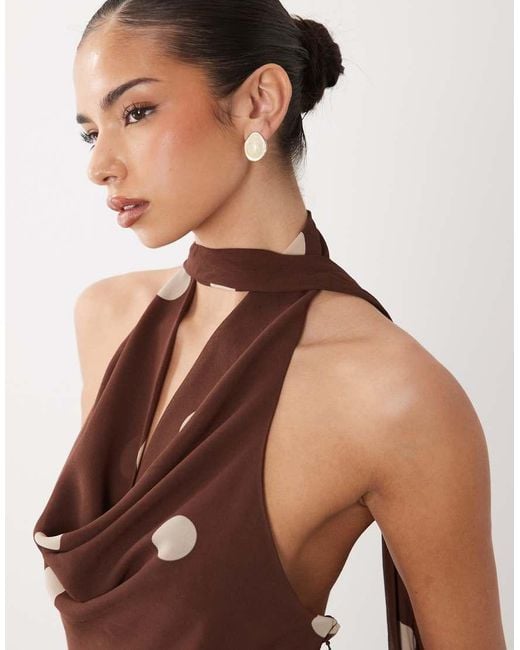 Gina Tricot Brown Scarf Neck Maxi Dress