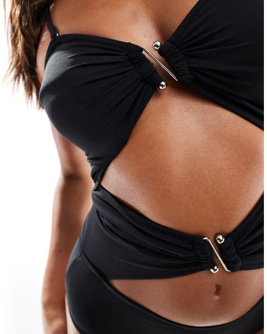Vero Moda Black Cut Out Bandeau Swimsuit With Removable Straps
