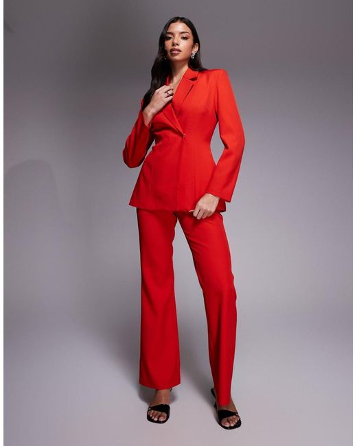 Kaiia Red Exclusive Tailo Cinch Waist Detail Shoulder Pad Blazer Co-ord