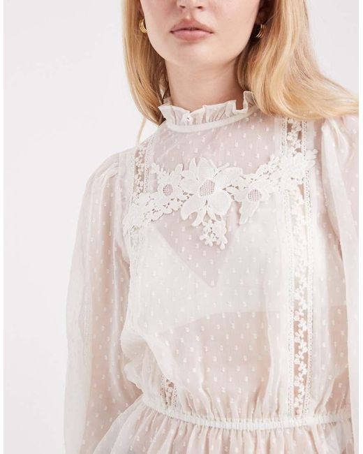 Miss Selfridge White Chiffon Embroidered Victoriana Blouse