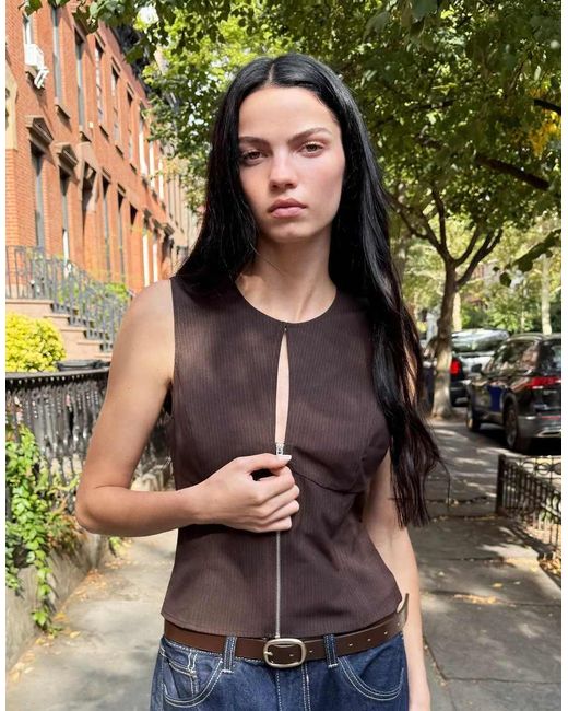 Bershka Metallic Top With Zip