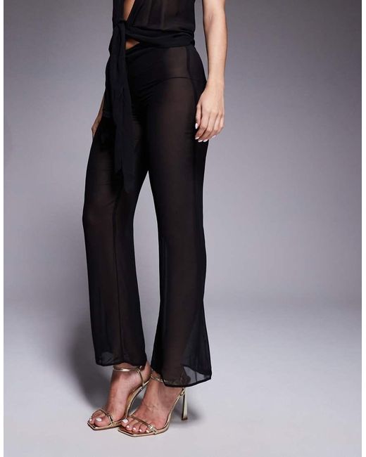 Oh Polly Blue Hydra Chiffon Tie Waist Wide Leg Trouser Co-Ord