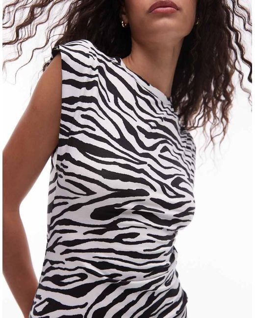 Mango Midi-Jurk Met Zebraprint En Kapmouwtjes in het White