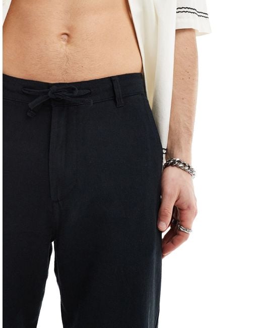 SELECTED Black Slim Tapered Linen Trousers for men
