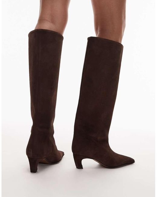 ASOS Natural Candace Premium Pull On Chisel Toe Knee Boots